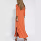 Solid V-Neck 3/4 Sleeve Dress with Slits