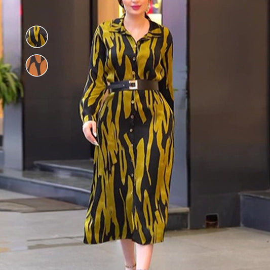 Button-Down Long Sleeves Maxi Dress with Belt