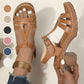 Open-Toe Cutout Block Sandals with Buckle Strap