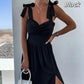 Women’s Tie Strap Pleated Slit Hem Dress