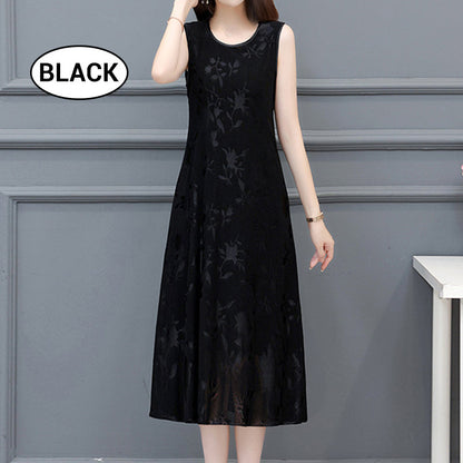 Round Neck Sleeveless Embossed Midi Dress
