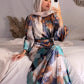 Women's Pleated Exotic Long-Sleeved Maxi Dress