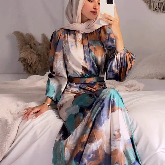 Women's Pleated Exotic Long-Sleeved Maxi Dress