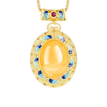 Women's Exquisite Faux Amber Yellow Pendant Necklace
