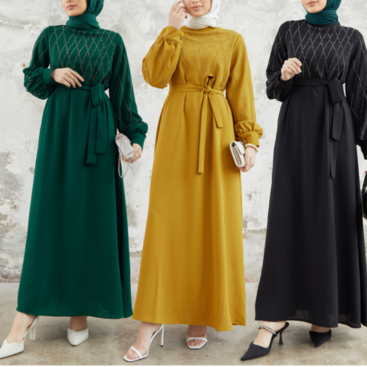 Women's Muslim Loose Dresses with Rhinestone