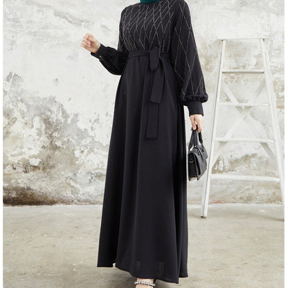 Women's Muslim Loose Dresses with Rhinestone