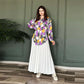 Muslim Style Print Shirt and Pleated Long Skirt Set