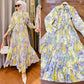 Flowy Floral Print Long Sleeve Pleated Dress