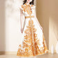 Retro Palace Style Sleeveless Printed Ruffled Dress