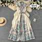 Retro Palace Style Sleeveless Printed Ruffled Dress