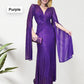 Sequined V-Neck Evening Dress with Pleated Hem