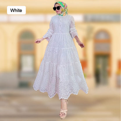 Lace Cut-out Maxi Dress with Irregular Hemline