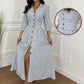 Fashion Striped Button-Down Long Shirt Dress