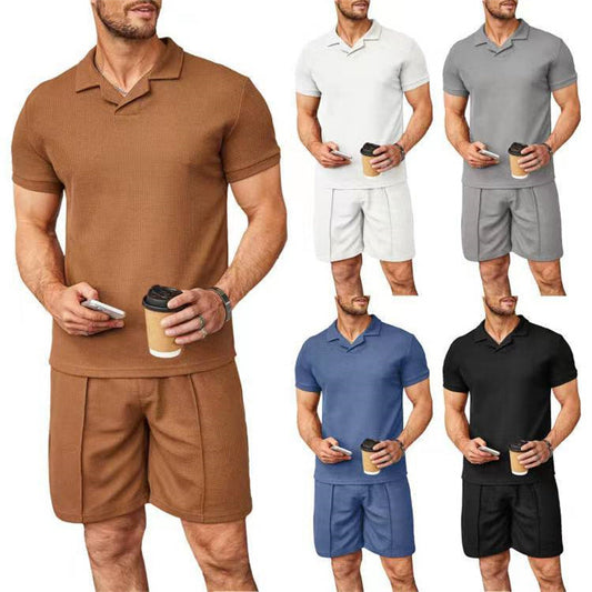 Men's 2 Piece Waffle Knit T-Shirt & Shorts Set