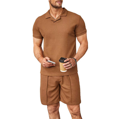 Men's 2 Piece Waffle Knit T-Shirt & Shorts Set