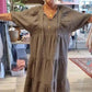 Women’s Tiered V-Neck Solid Half-Sleeve Long Dress