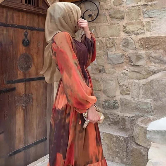 فستان ماكسي بطبعة نابضة بالحياة نسائي