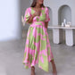 Elegant Color-Blocking V-Neck Waist-Cinching Dress