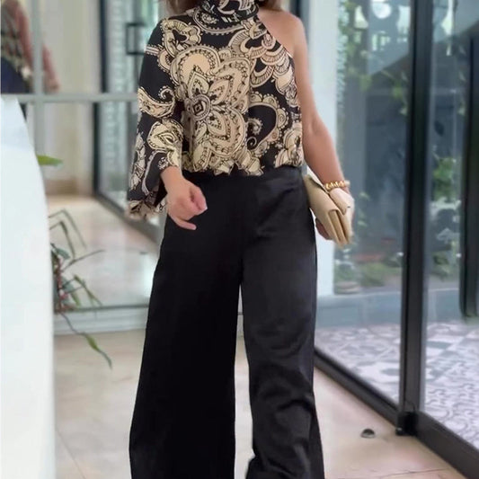 Women’s Two-Piece Outfits One Shoulder Top & Wide Leg Pants