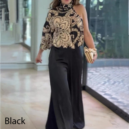 Women’s Two-Piece Outfits One Shoulder Top & Wide Leg Pants
