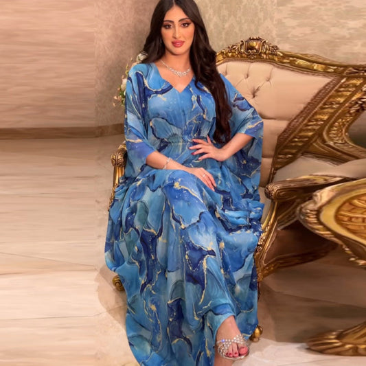 عباية نسائية أنيقة بأكمام باتوينغ فضفاضة ومطبوع عليها