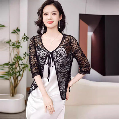 Tie Front Lace Bolero with 3/4 Sleeves