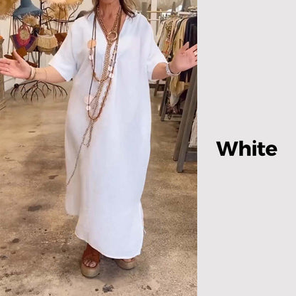 Women Solid Casual Loose Dress with Slits