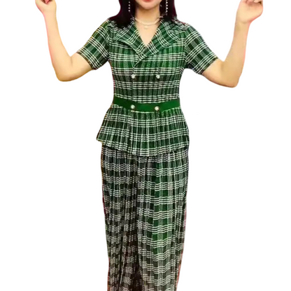 Women’s Trendy Plaid Two-Piece Set Short Sleeve Top & Skirt