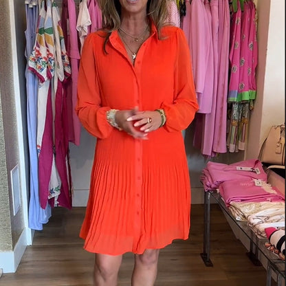 Casual Button-Down Shirt Dress with Pleated Hem