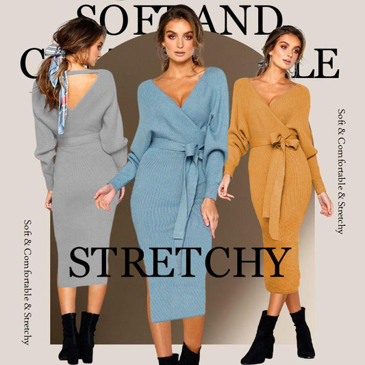Elegant V-Neck Knitted Dress