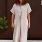Women's Solid Lapel Button Down Drawstring Jumpsuits