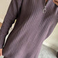 Women's Cozy Ribbed Knit Two-Piece Set with Slit-Leg Pants