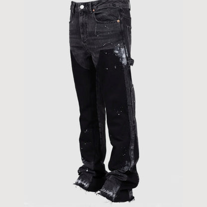 Men's Retro Color-Blocked Patchwork Jeans with Micro-Flare