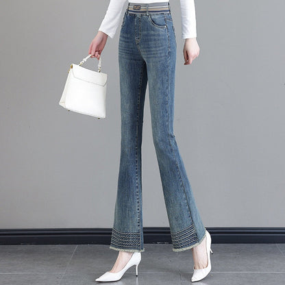 Women's Elastic Waist Frayed Hem Jeans