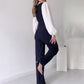 Women's Striped Lapel Long Sleeve Jumpsuits
