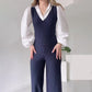 Women's Striped Lapel Long Sleeve Jumpsuits