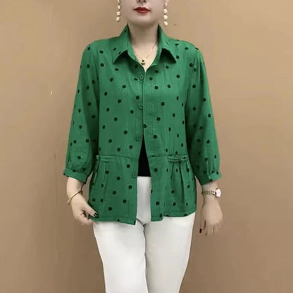 Women’s Autumn Casual Polka Dot Lapel Shirt
