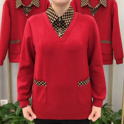 Women's Trendy Casual Long Sleeve Top with Checkered Collar
