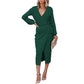 Women's Wrap V-Neck Long Sleeve Tie-Waist Knit Dress