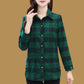 Soft Plaid Button-Down Lapel Top with Pockets