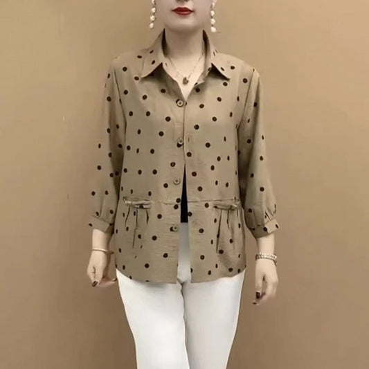 Women’s Autumn Casual Polka Dot Lapel Shirt