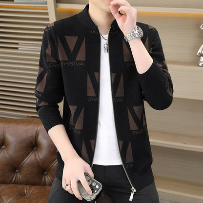 Men's Printed Full Zip Knitted Cardigan Jacket