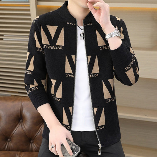 Men's Printed Full Zip Knitted Cardigan Jacket