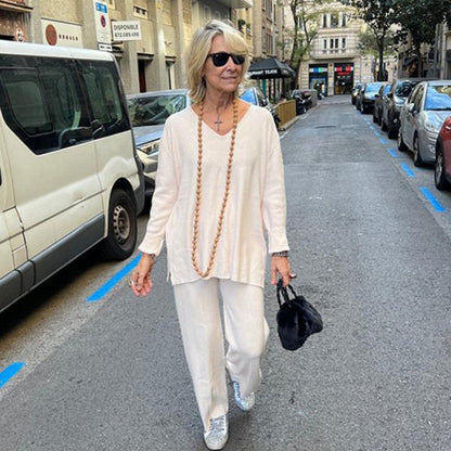 V-Neck Top & Wide-Leg Pants 2-Piece Set