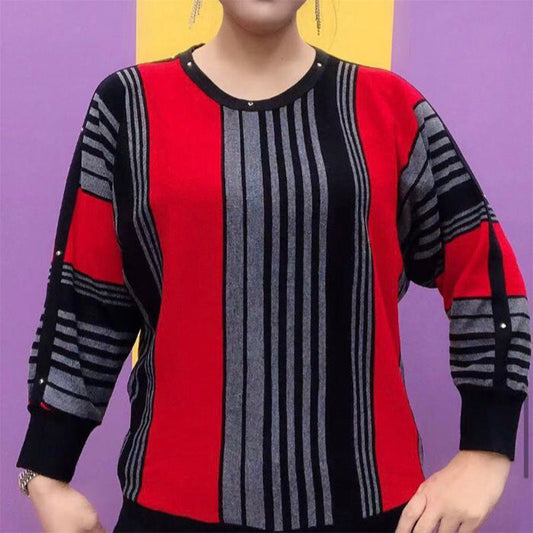 Stylish Women's Loose Striped Two-Color Top