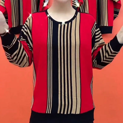 Stylish Women's Loose Striped Two-Color Top