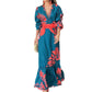 Women's Printed V-Neck Dress with Pleated Hem