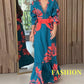 Women's Printed V-Neck Dress with Pleated Hem