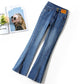 High-Waisted Flared Denim Jeans with Split Hem