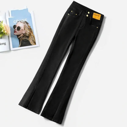 High-Waisted Flared Denim Jeans with Split Hem